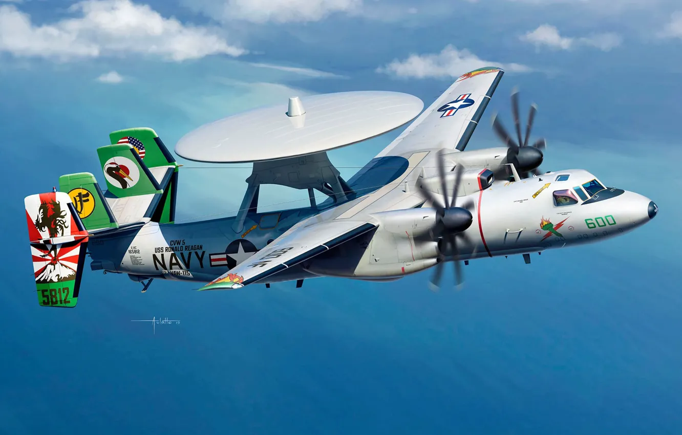 Фото обои Grumman, ДРЛО, Hawkeye, ВМС США, самолёт-разведчик, E-2C, АВАКС, US NAVY