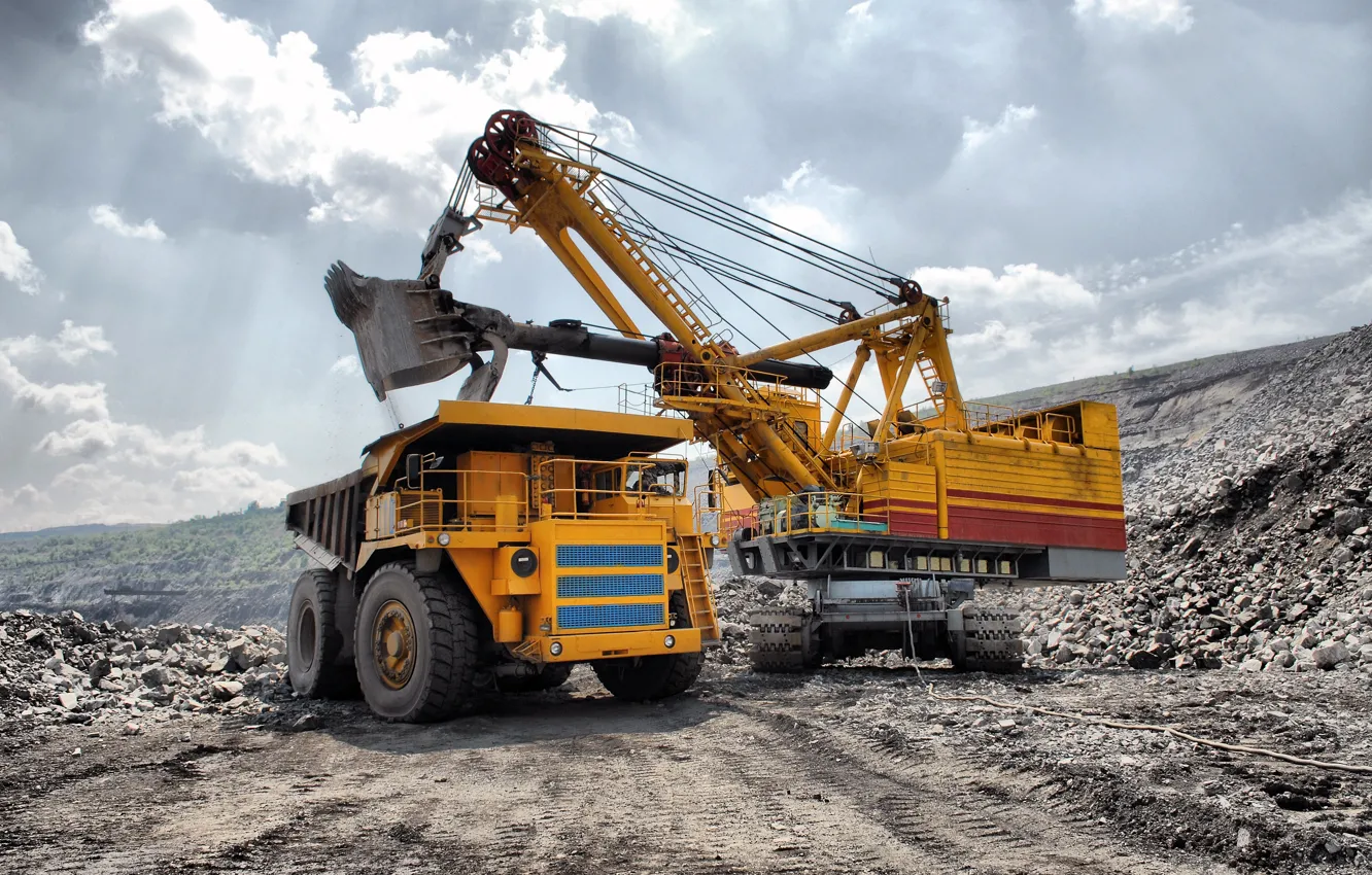 Фото обои mine, excavator, mining truck