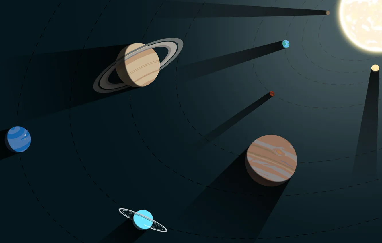 Фото обои space, universe, Saturn, Earth, minimalism, Sun, digital art, artwork