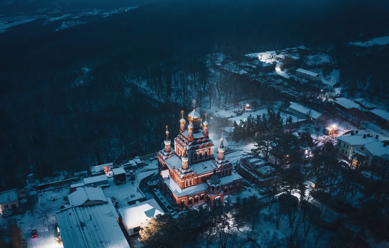 Фото обои зима, снег, пейзаж, природа, Крым, Свято-Троице-Параскевиевский Топло́вский монастырь