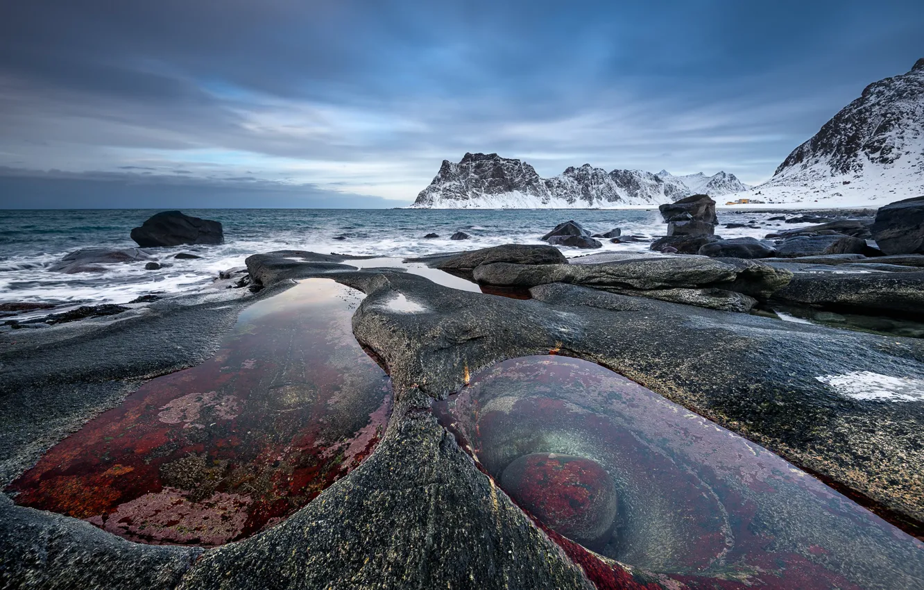 Фото обои Norway, Lofoten, Uttakleiv Beach