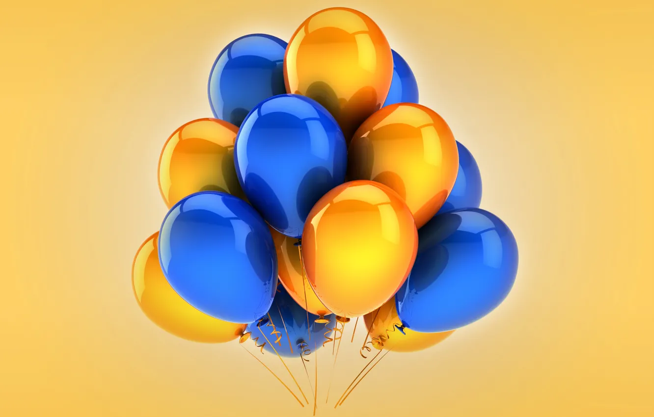 Фото обои воздушные шары, yellow, blue, celebration, holiday, balloons