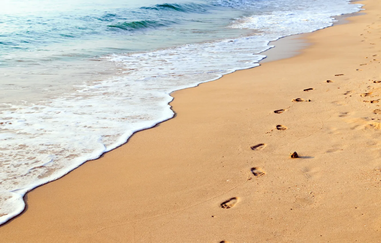 Фото обои песок, море, волны, пляж, лето, следы, summer, beach