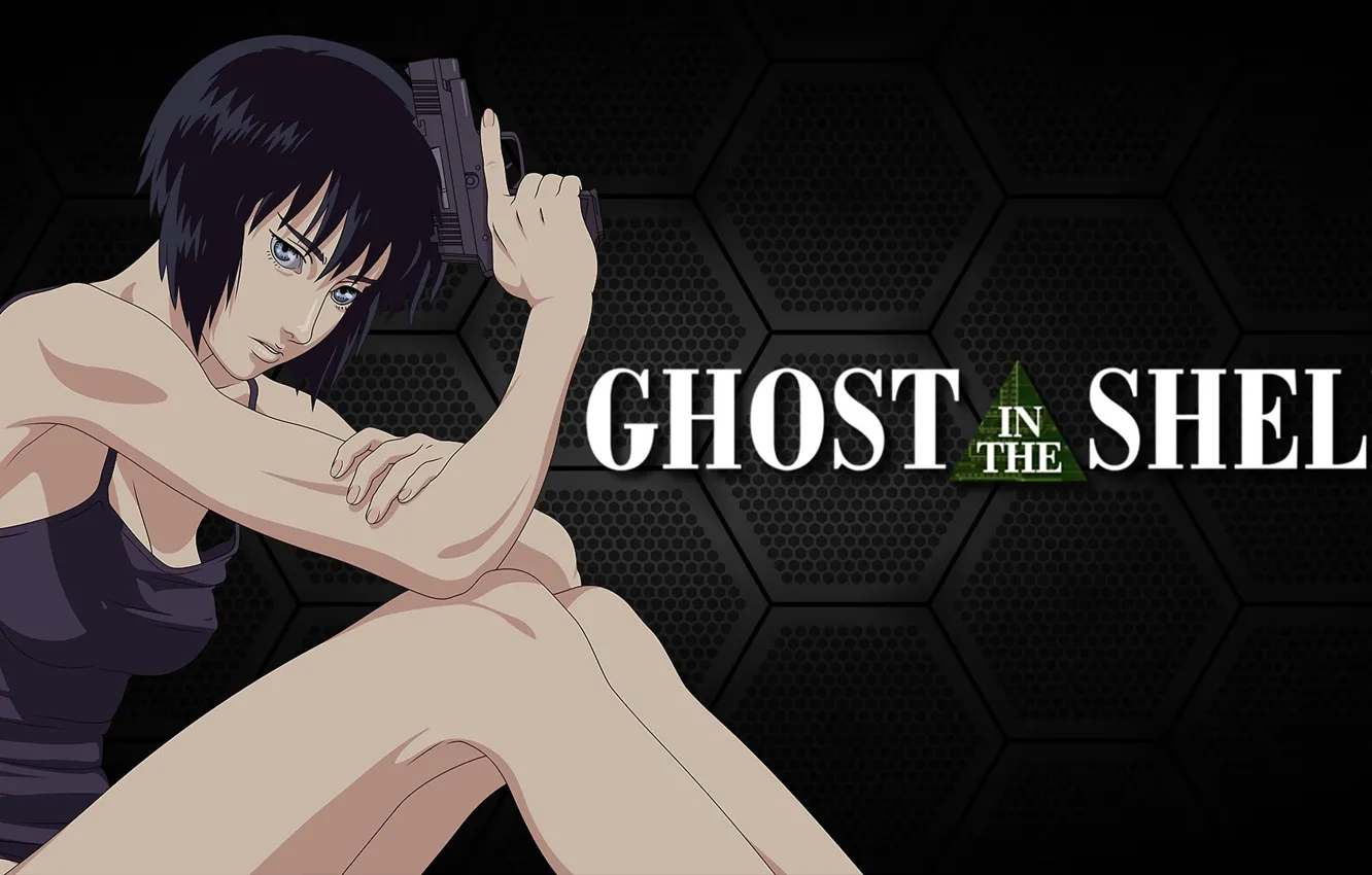 Фото обои девушка, пистолет, оружие, ножки, Ghost in the Shell, Motoko Kusanagi, Мотоко Кусанаги, Призрак в Доспехах