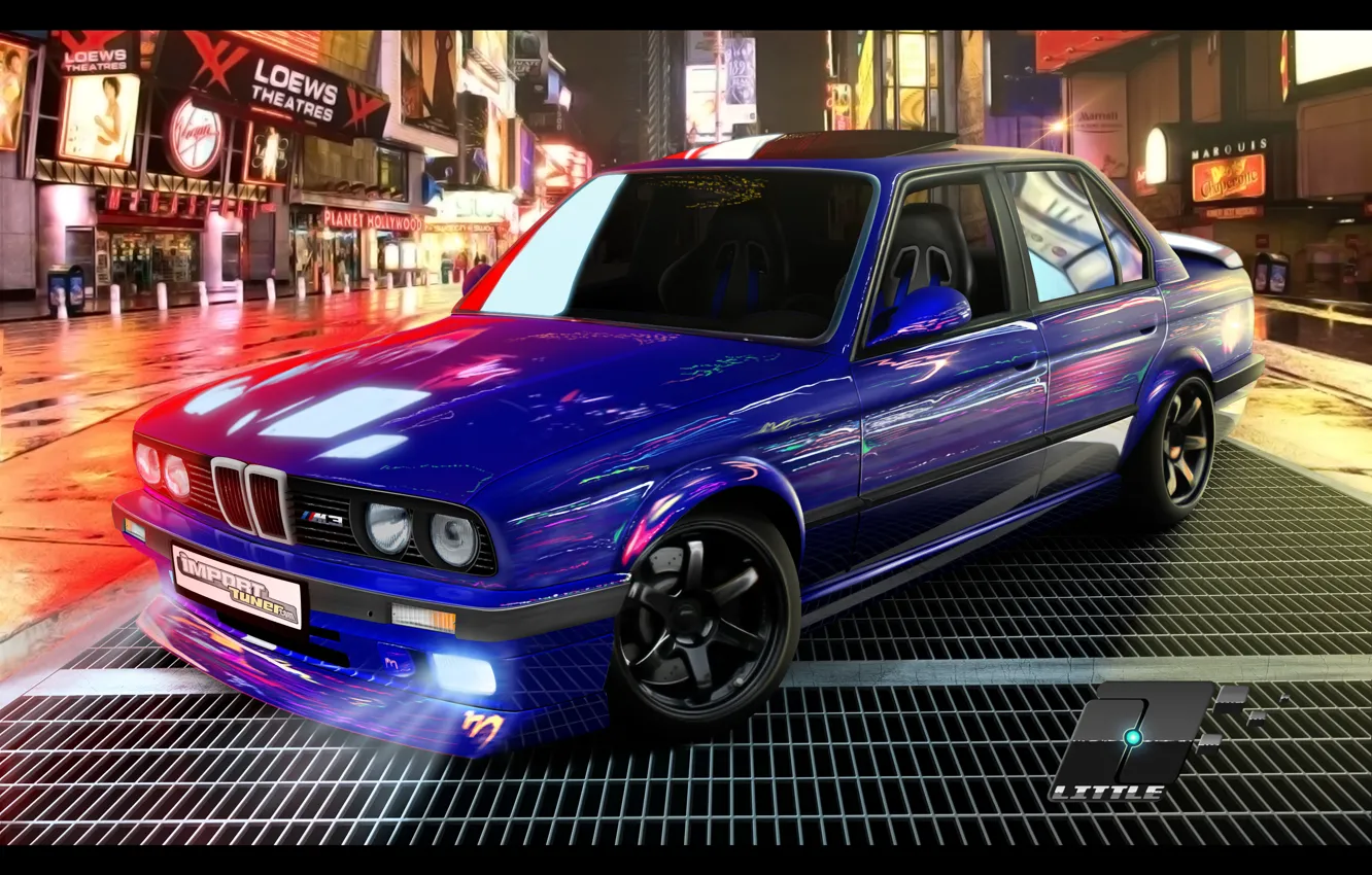 Фото обои машина, ночь, улица, тюнинг, bmw, бмв, tuning, e30