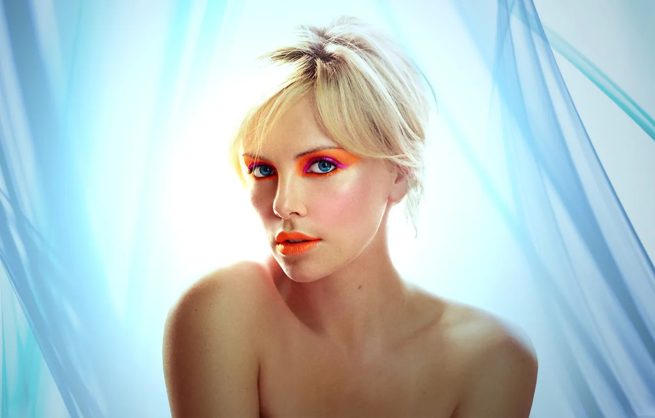 Фото обои взгляд, девушка, лицо, фон, Charlize Theron, волосы, тень, актриса