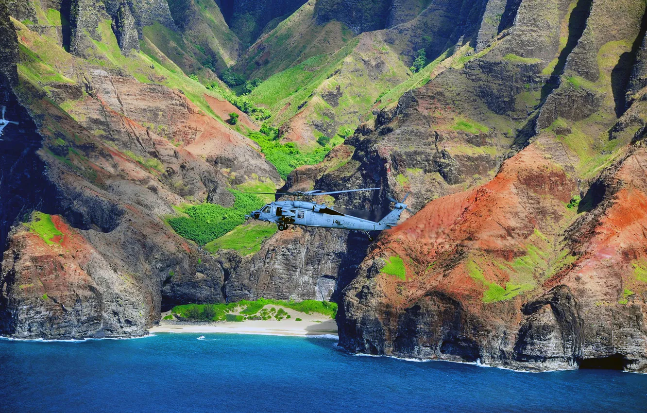 Фото обои полет, пейзаж, вертолёт, военно-транспортный, Seahawk, MH-60S