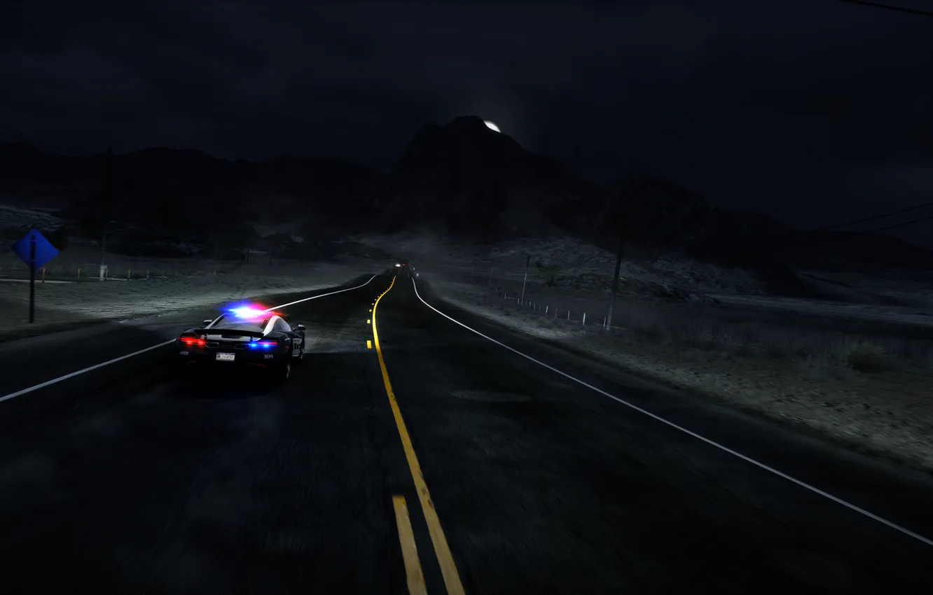 Фото обои машина, ночь, трасса, полиция, need for speed, nfs, hot pursuit