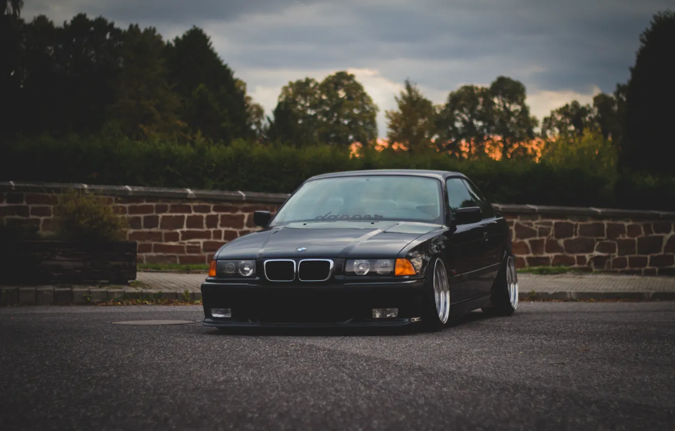 Фото обои Дорога, BMW, БМВ, oldschool, 3 series, E36, Stance