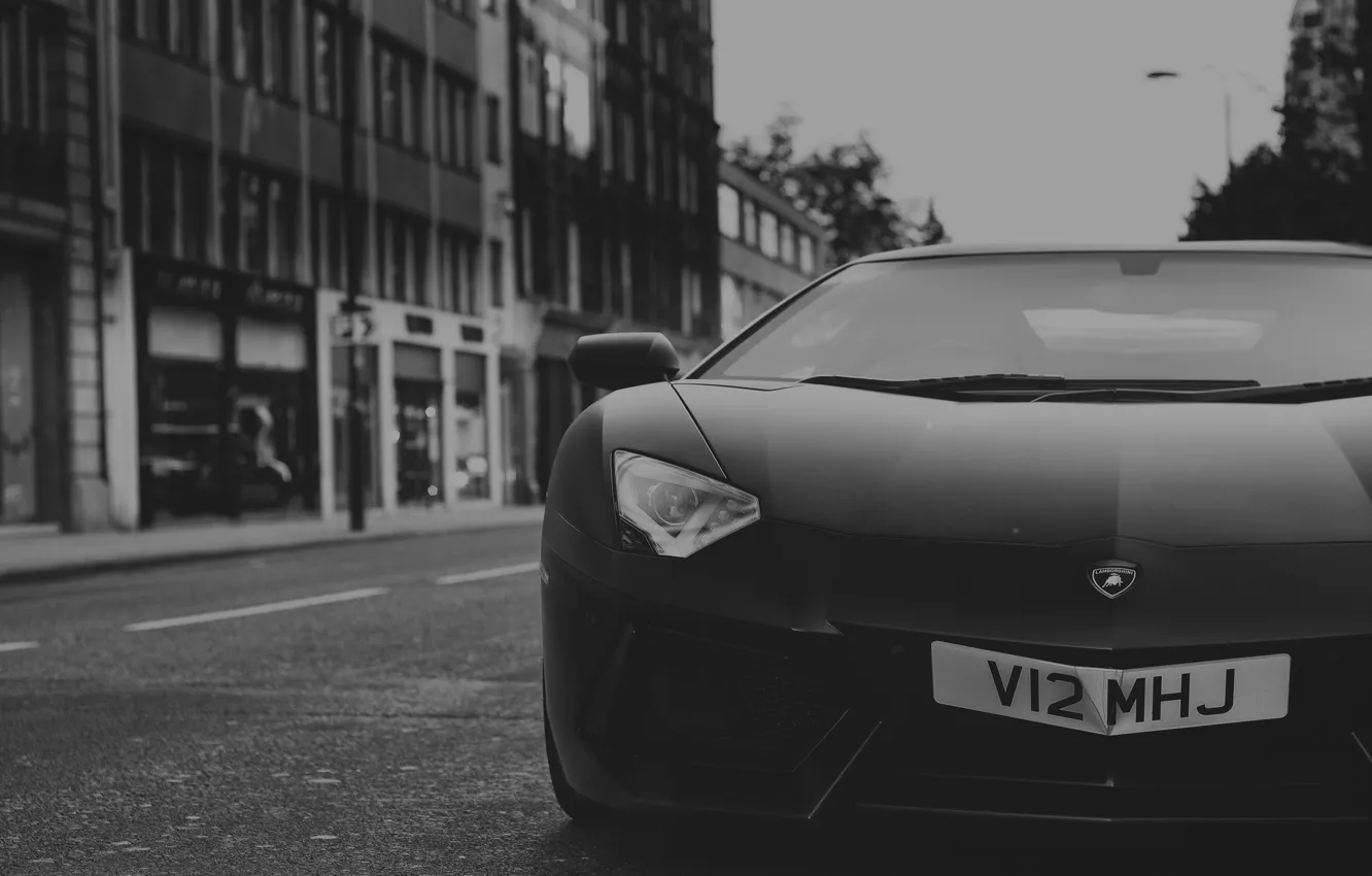 Фото обои Lamborghini, Front, Black, Street, LP700-4, Aventador, Supercar