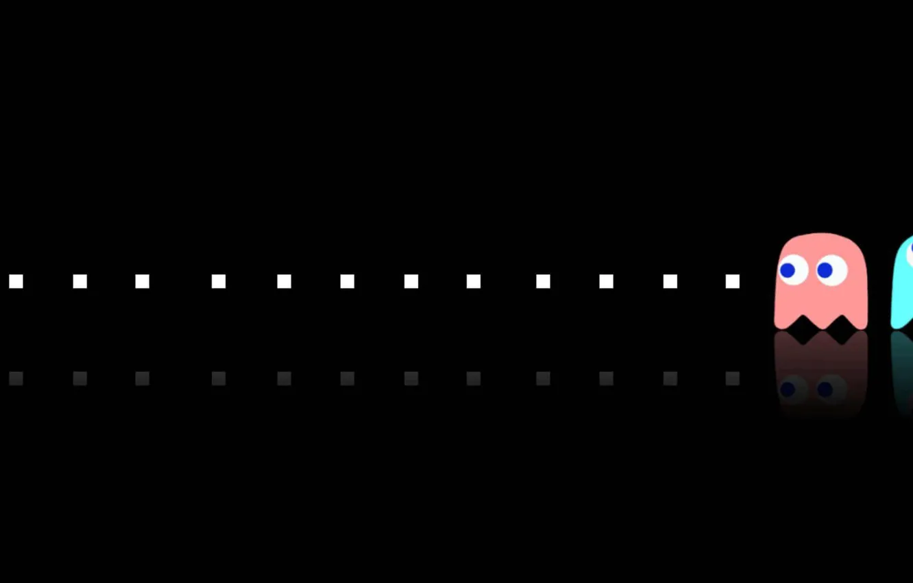 Фото обои чёрная, dual monitor, Pac Man