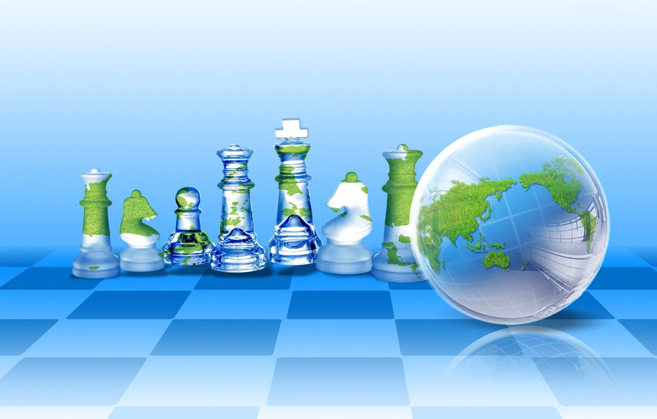 Фото обои коллаж, шар, шахматы, Земля, клетки