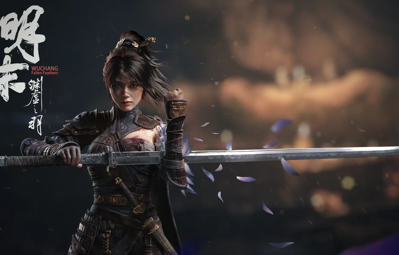 Фото обои girl, game, power, pretty, ken, blade, brunette, armour
