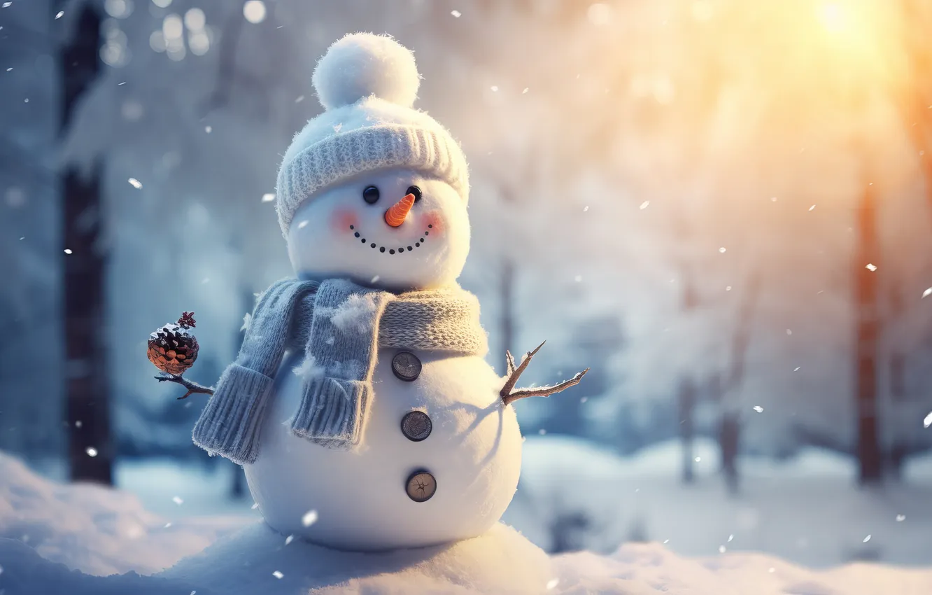 Фото обои зима, снег, новый год, Рождество, снеговик, Christmas, winter, snow
