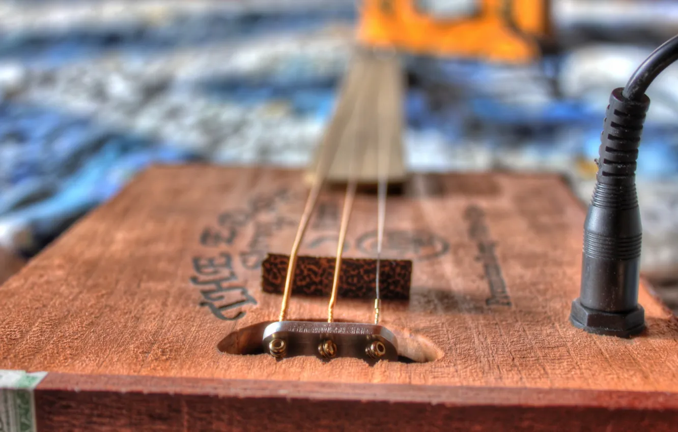 Фото обои музыка, Bokeh, Cigar Box Guitar