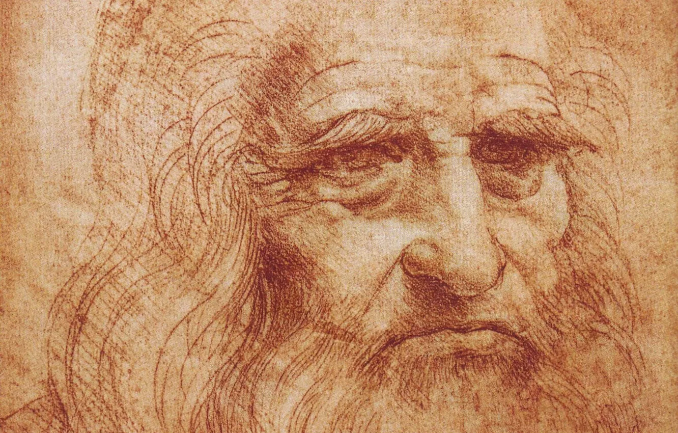 Фото обои автопортрет, Леонардо да Винчи, Leonardo da Vinci, шедевр изобразительного искусства