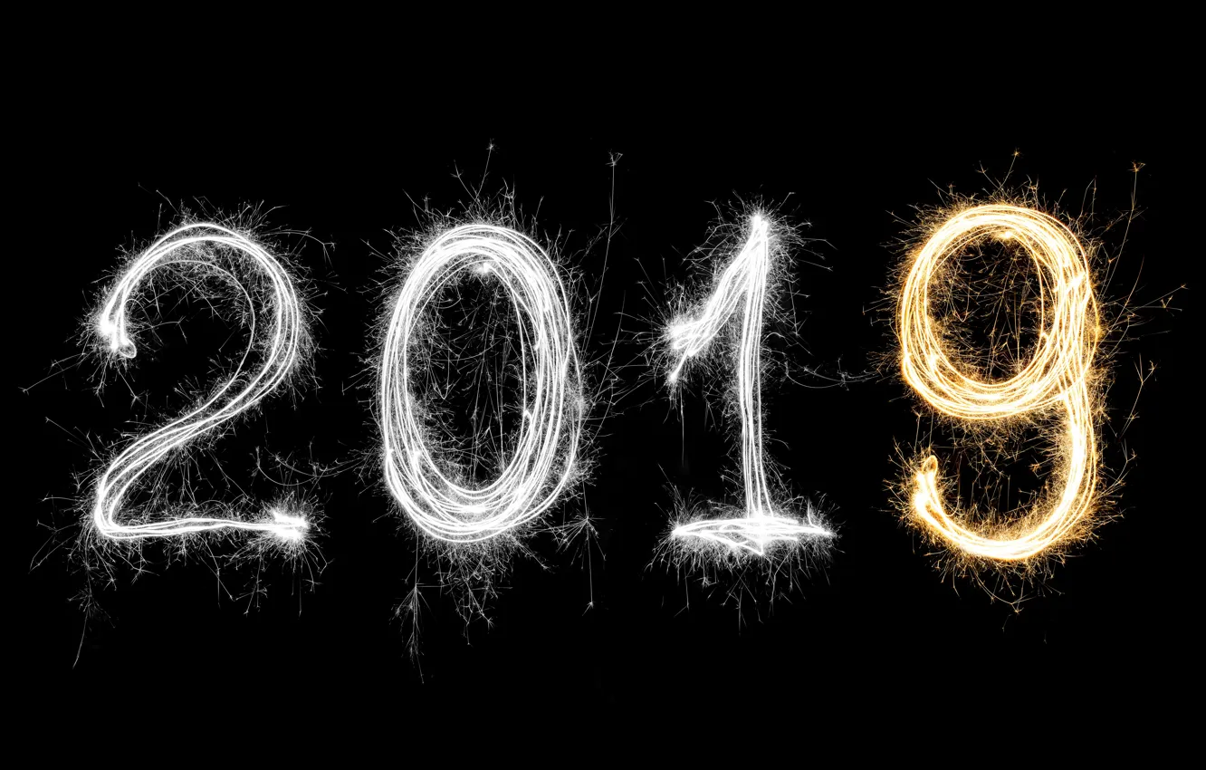 Фото обои золото, Новый Год, цифры, golden, черный фон, black, background, New Year