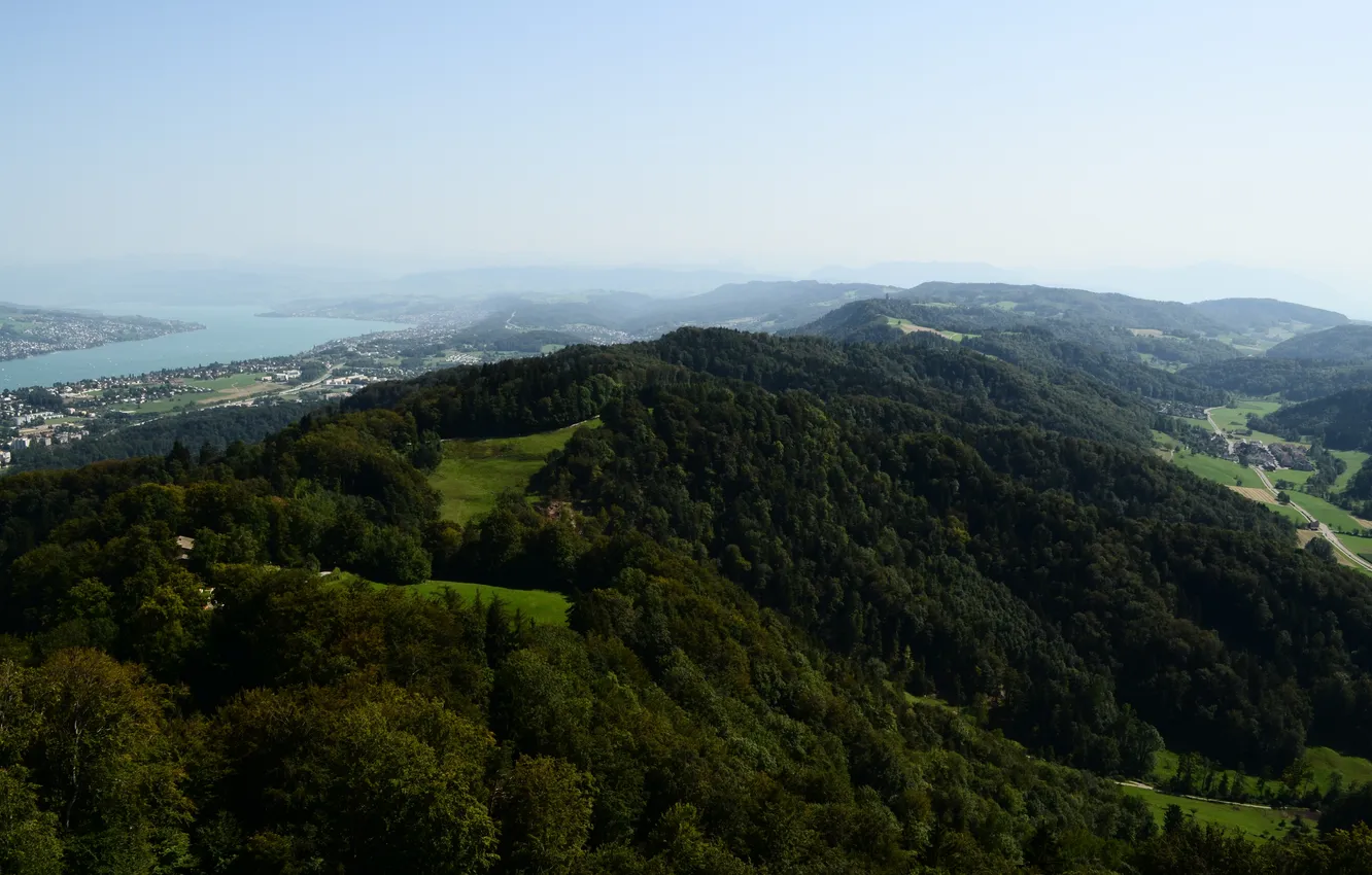 Фото обои лето, озеро, высота, Горы, Швейцария, Цюрих, Zürichsee