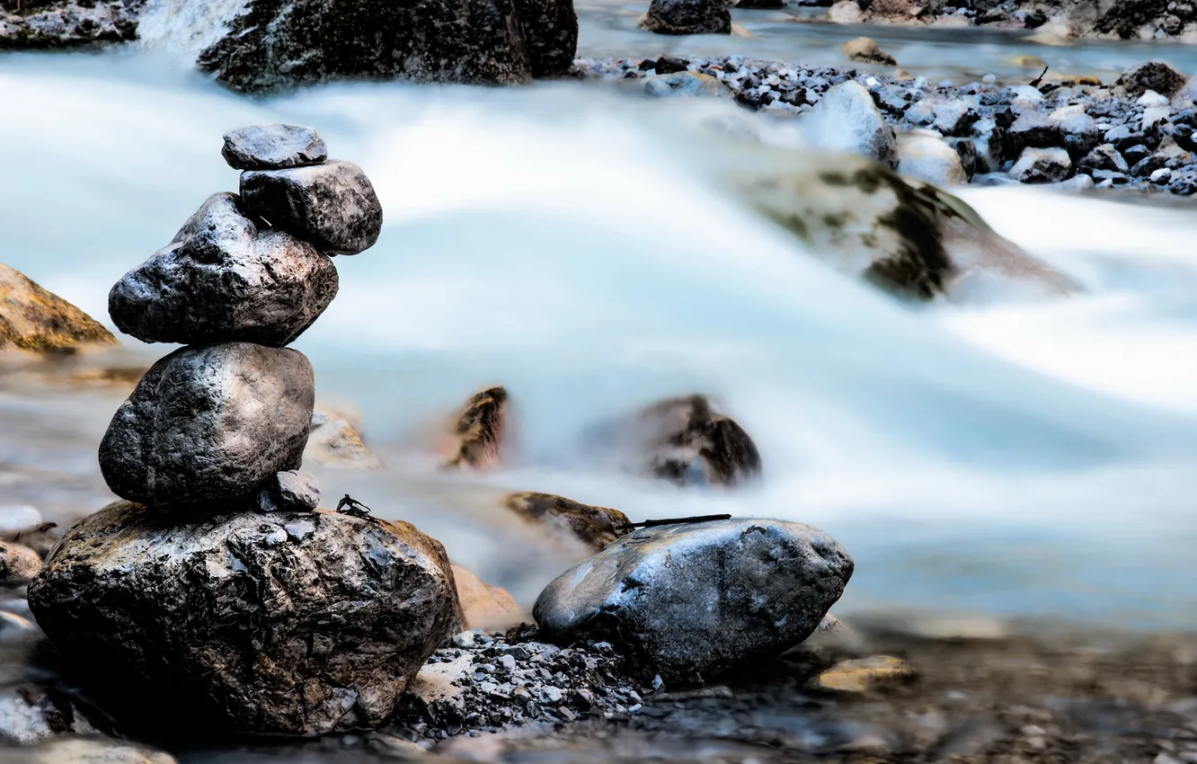 Фото обои вода, природа, камни, поток