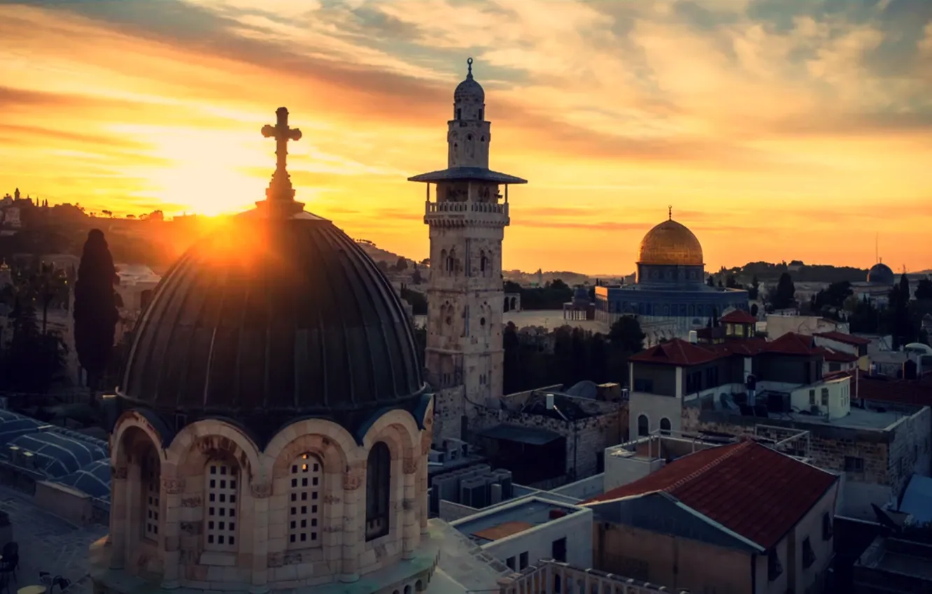 Фото обои sunset, cross, Skyline, Jerusalem, Holy Land