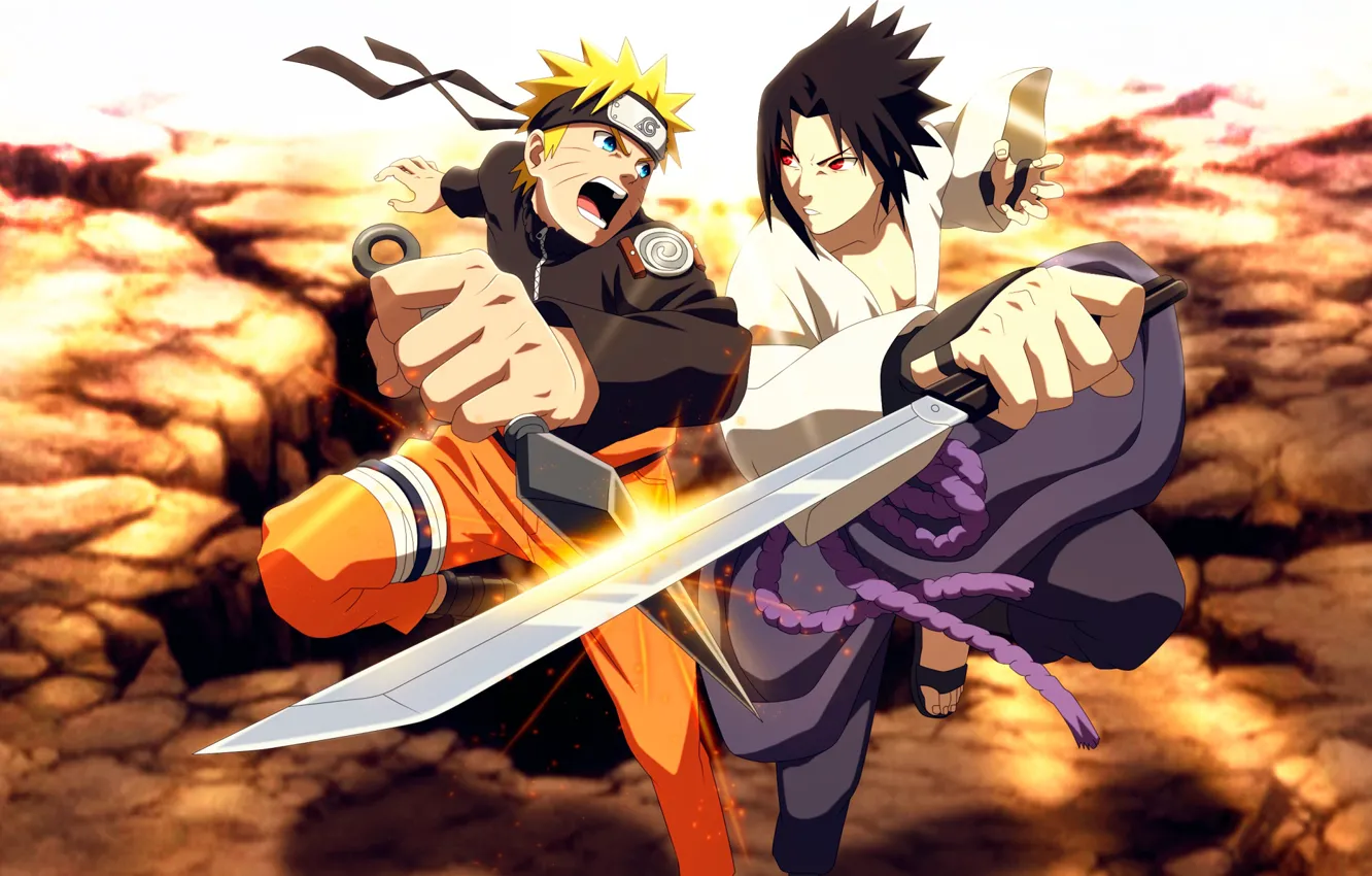 Фото обои оружие, Наруто, Naruto, Саске Учиха, Узумаки Наруто