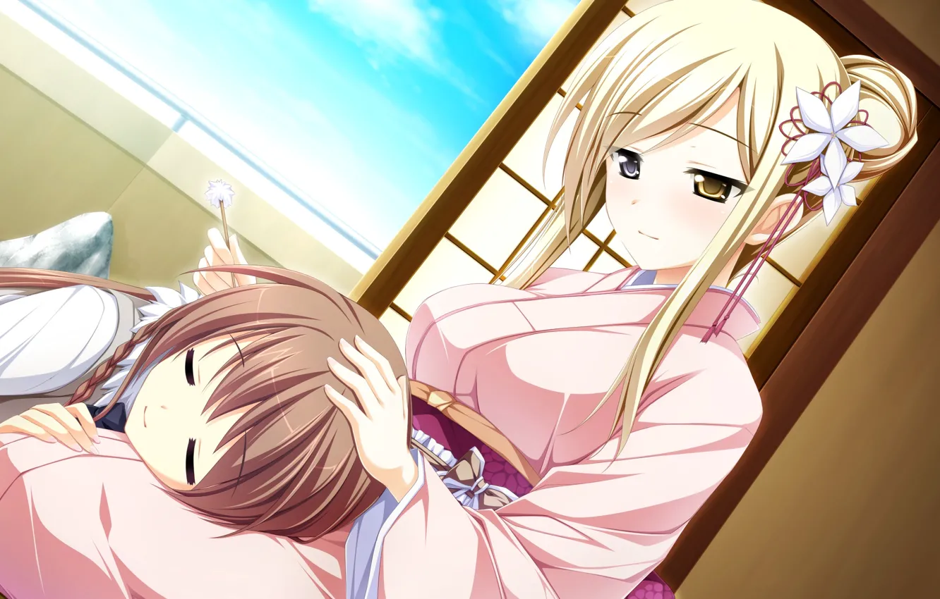 Фото обои девушка, сон, спит, девочка, кимоно, otome ga tsumugu koi no canvas, shishidou chihar, miyama mizuki
