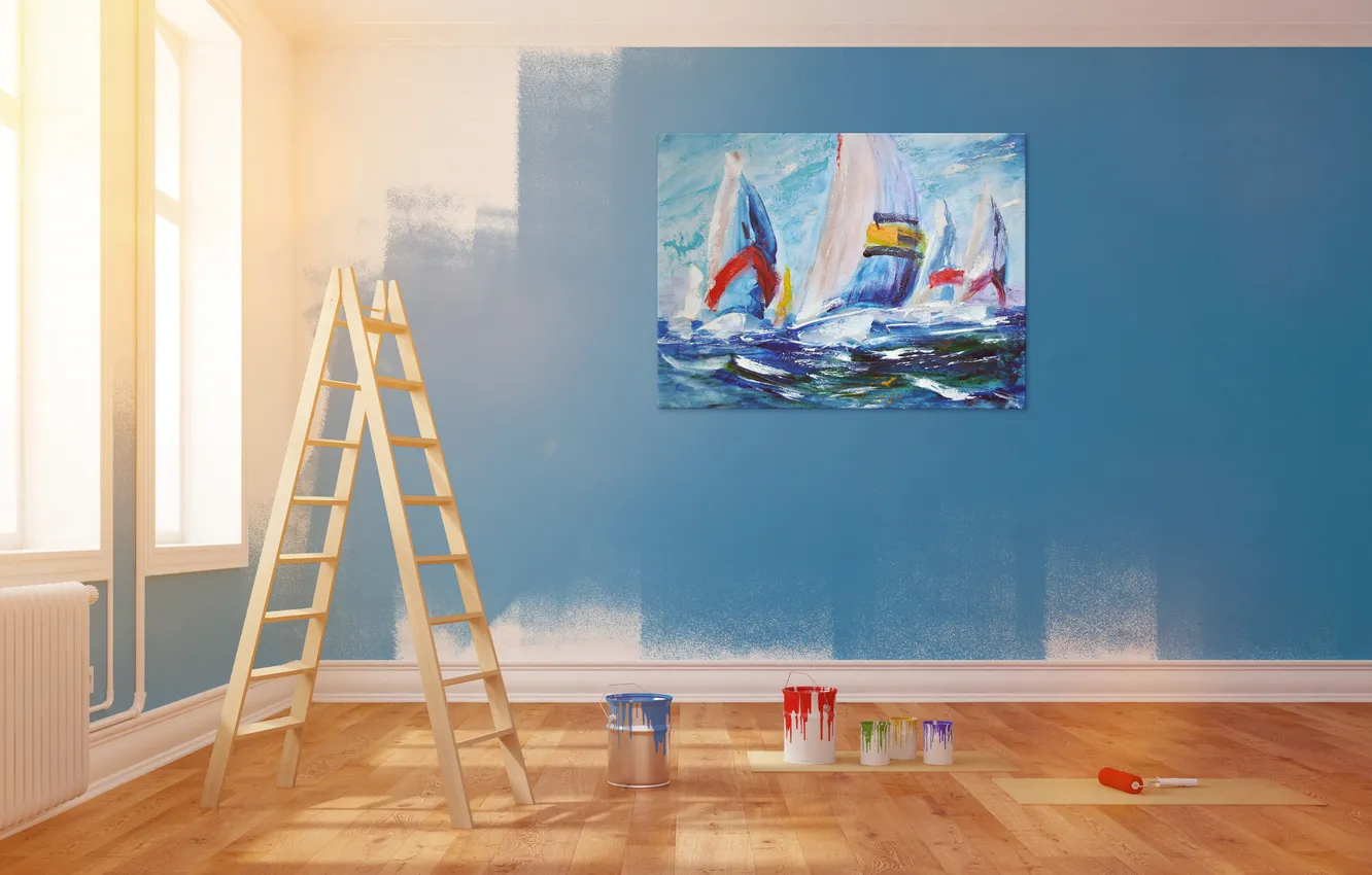 Фото обои summer, painting, living room, yacht