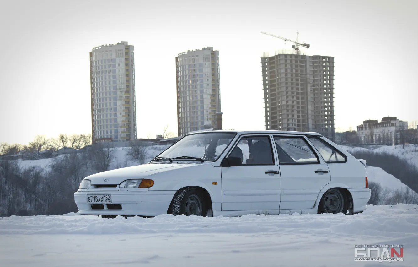 Фото обои зима, машина, авто, стройка, дома, белая, auto, 2114