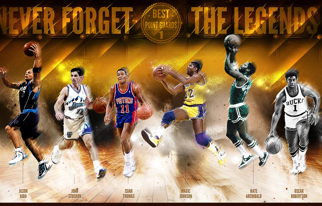 Фото обои Спорт, Баскетбол, NBA, Легенды, Magic Johnson, Isiah Thomas, Oscar Robertson, Nate Archibald