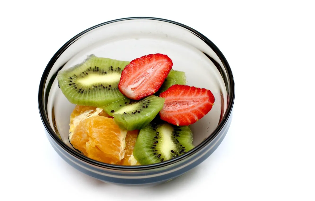 Фото обои ягоды, апельсин, киви, клубника, фрукты, дольки