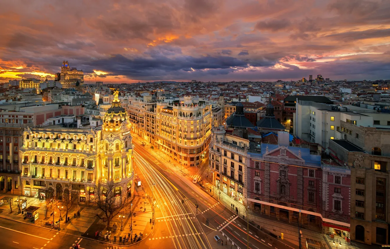 Фото обои город, огни, вечер, Европа, Испания, вид сверху, Europe, Spain