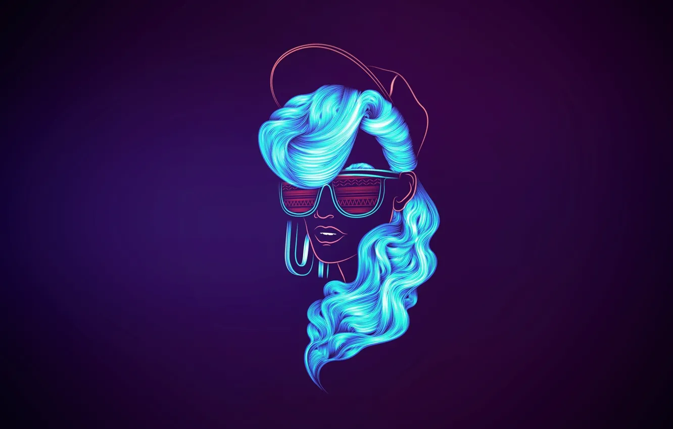 Фото обои girl, portrait, blue hair, Neonwave