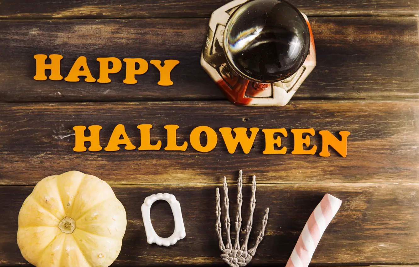 Фото обои праздник, надпись, скелет, тыква, хэллоуин