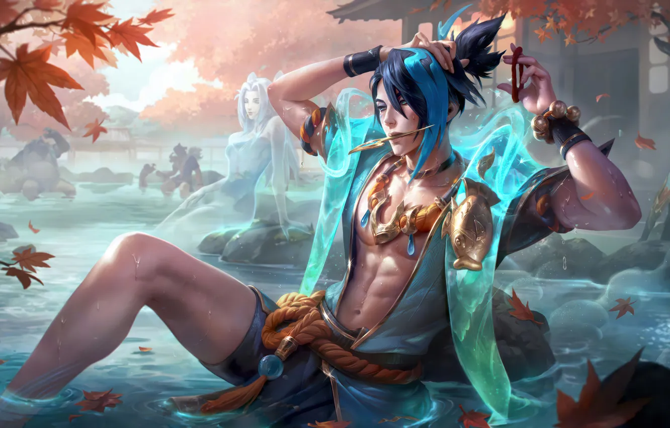 Фото обои вода, украшения, листва, стрела, game, character, персонаж, League of Legends