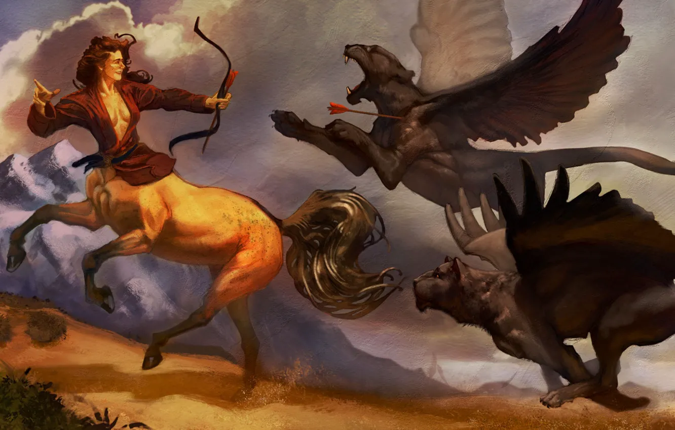 Фото обои кентавр, охотник, centaur, The Hunt, древнегреческая мифология, Adam Kohn, ancient Greek mythology