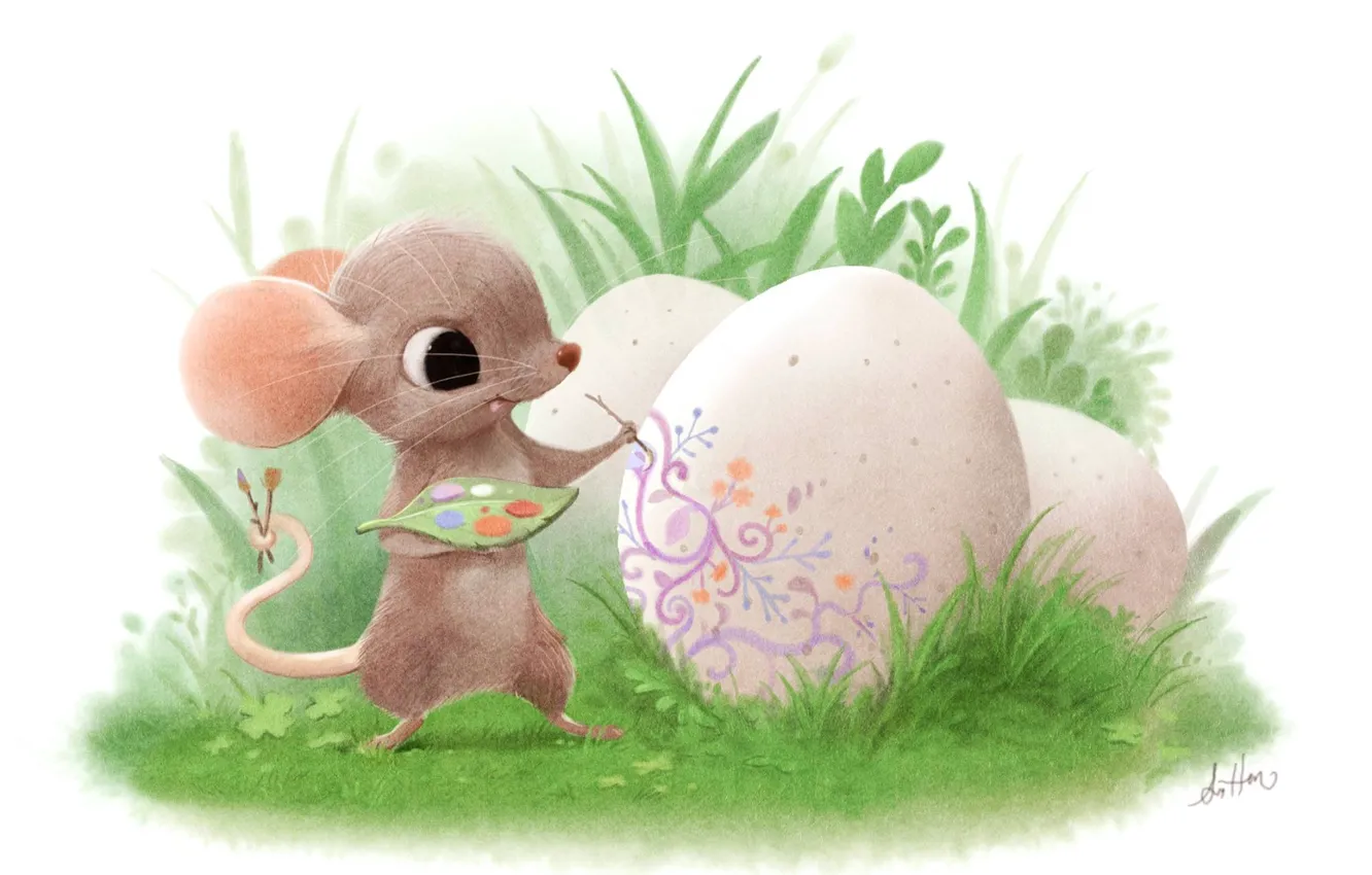Фото обои праздник, яйцо, мышка, арт, пасха, детская, Sydney Hanson, мазанка