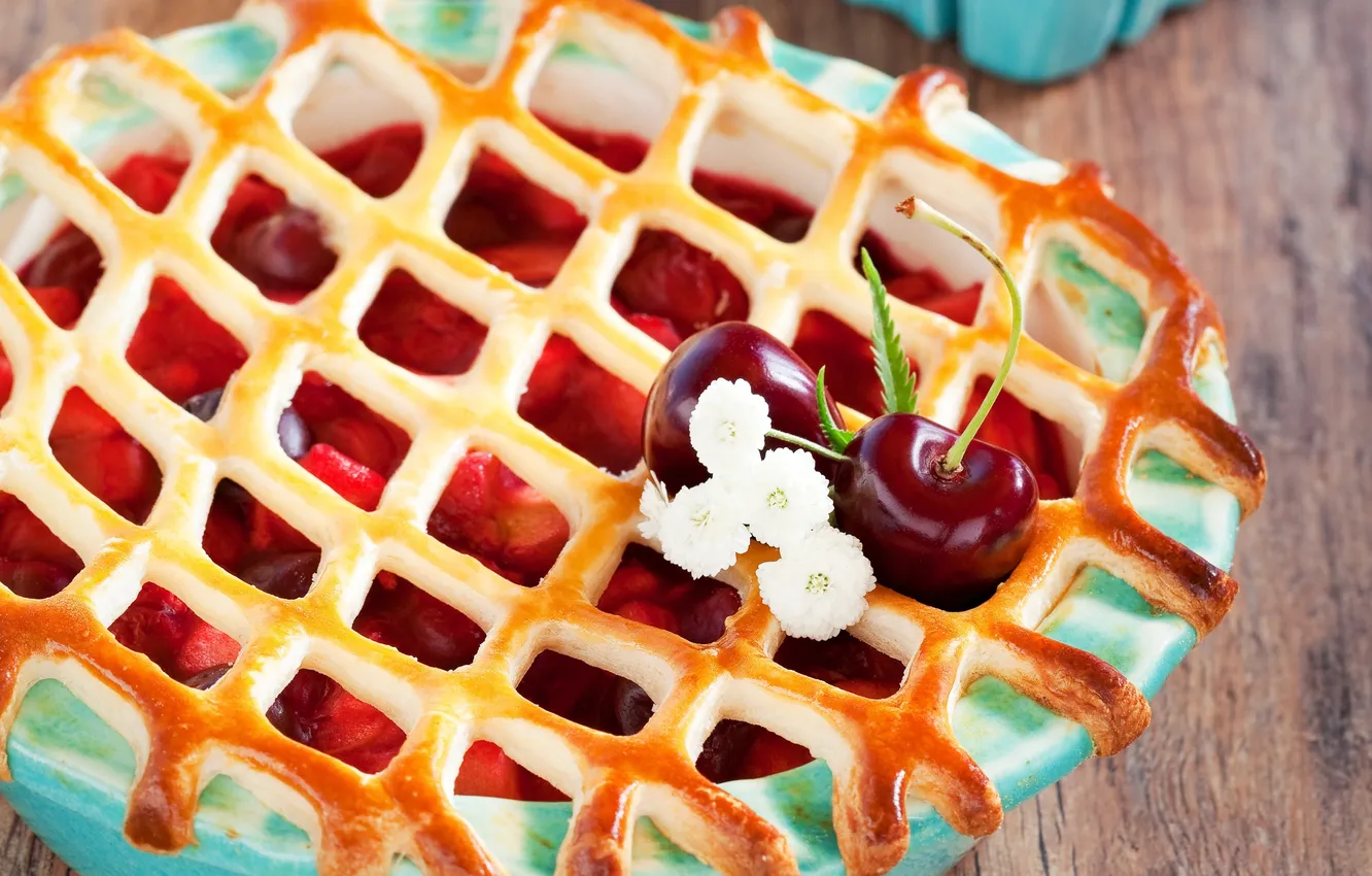 Фото обои ягоды, пирог, выпечка, вишни, сладкое
