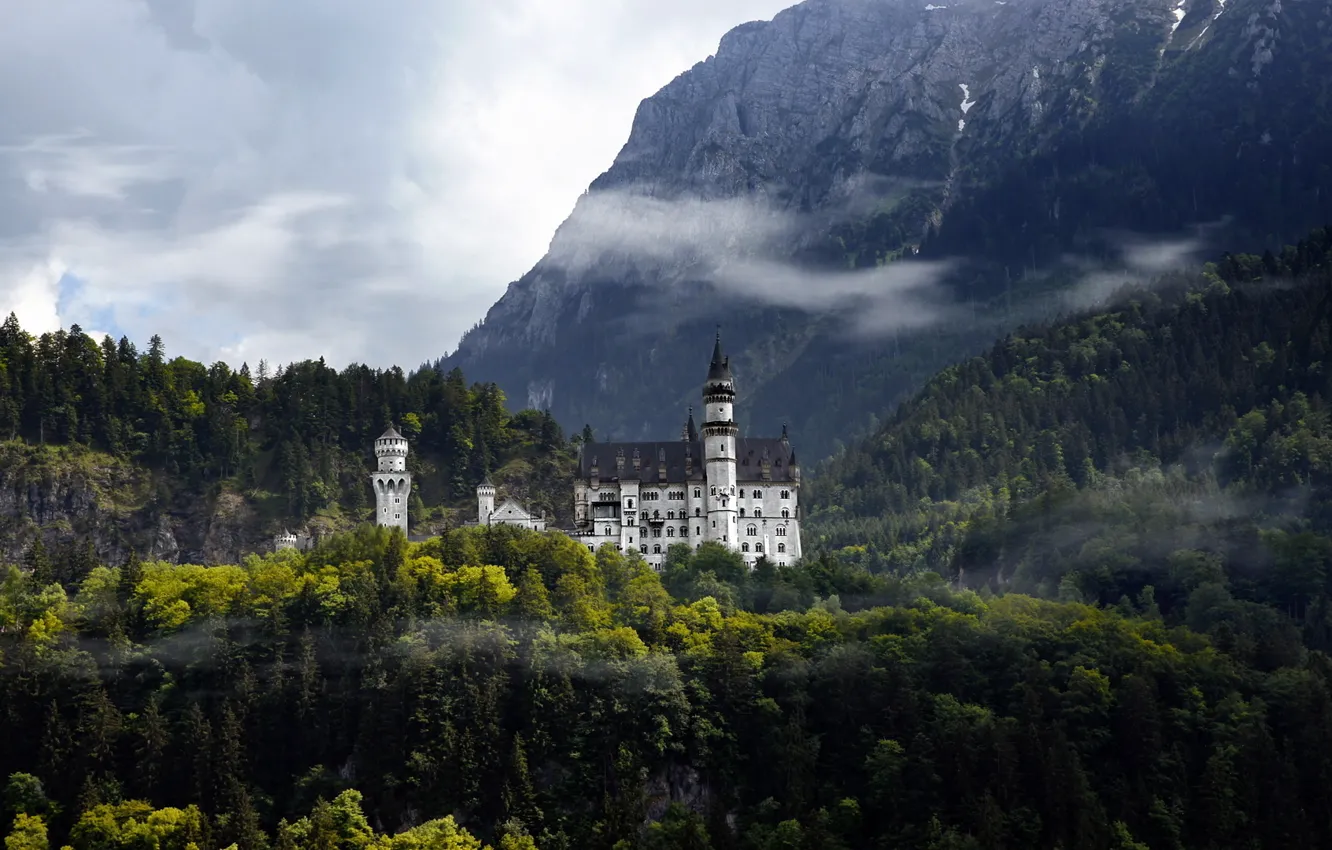 Фото обои лес, горы, замок, Германия, Нойшвайнштайн