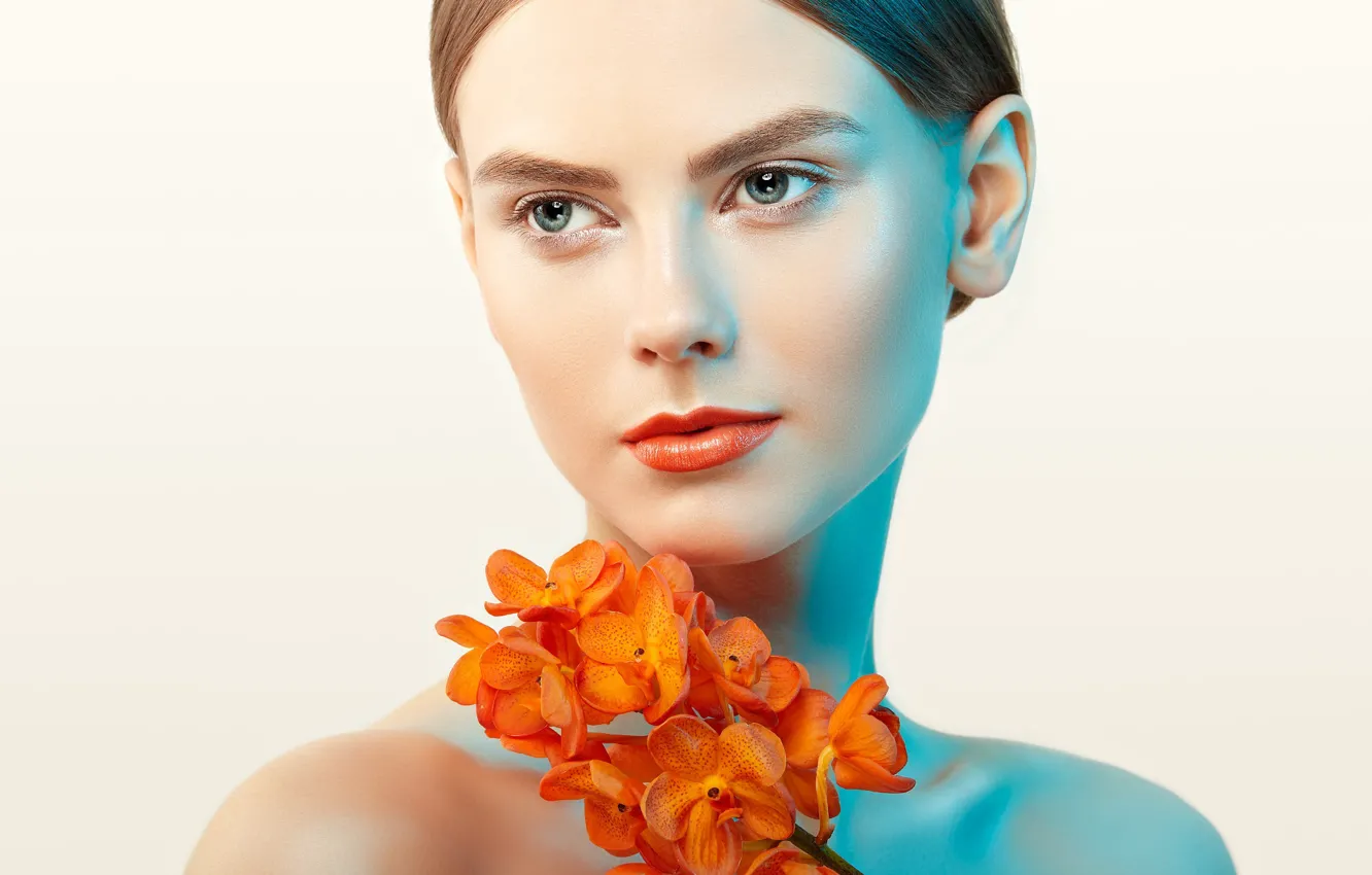 Фото обои взгляд, девушка, цветы, портрет, орхидея, Oleg Gekman