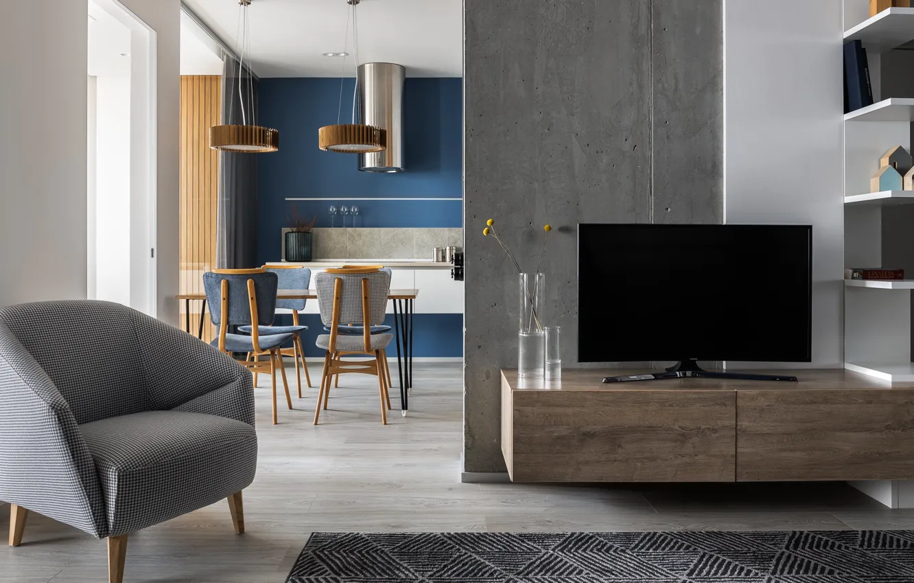 Фото обои дизайн, стиль, интерьер, кухня, гостиная, столовая, OSH Apartment, by Albert Bagdasaryan