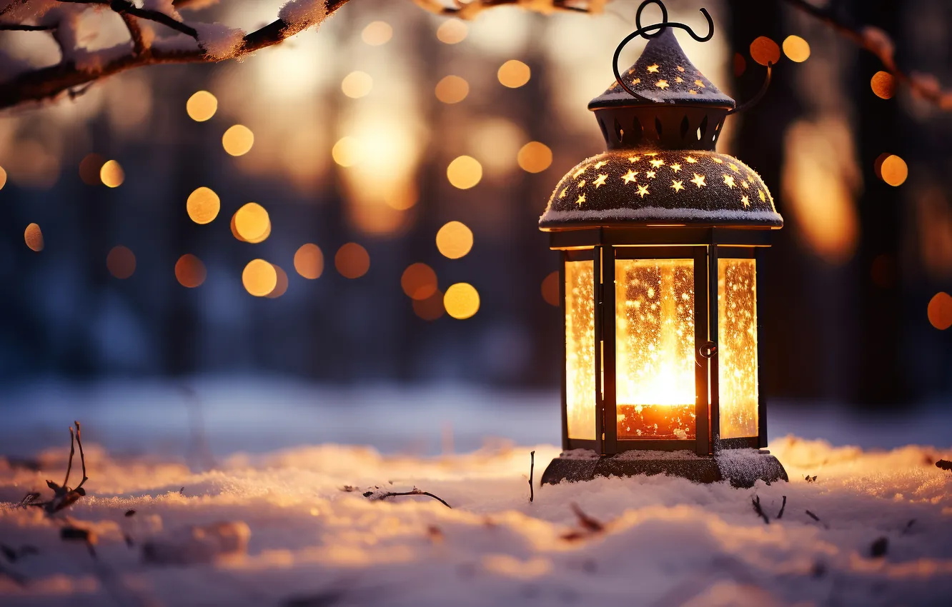 Фото обои зима, снег, ночь, Рождество, фонарь, Новый год, Christmas, night