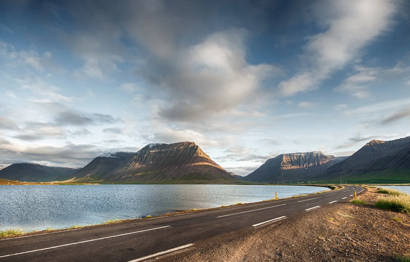 Фото обои дорога, горы, Iceland, Vestfirðir