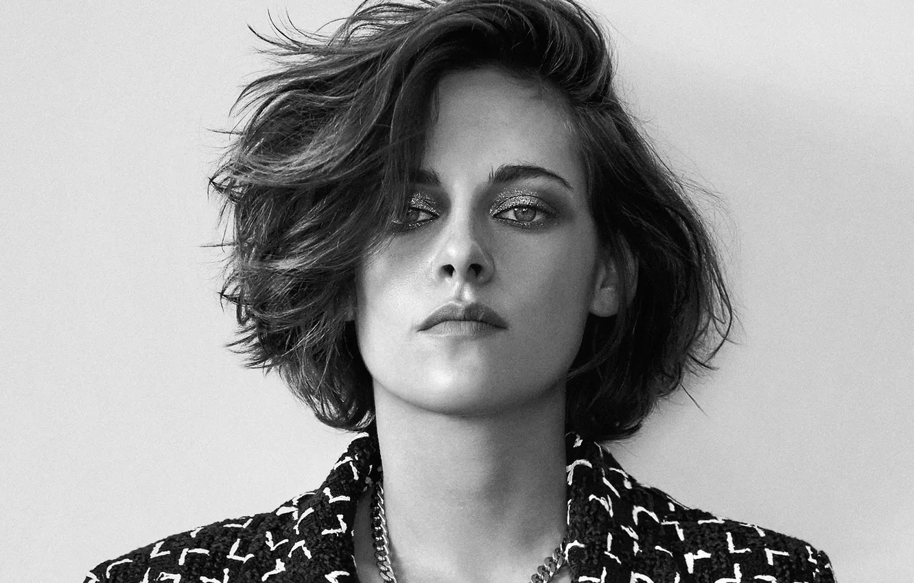 Фото обои фото, модель, портрет, макияж, актриса, прическа, черно-белое, Kristen Stewart