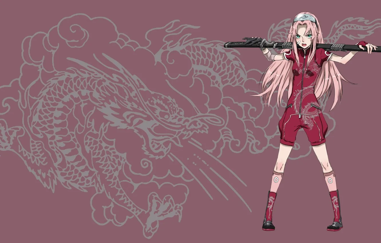 Фото обои girl, sword, game, Sakura, pink, anime, cloud, katana