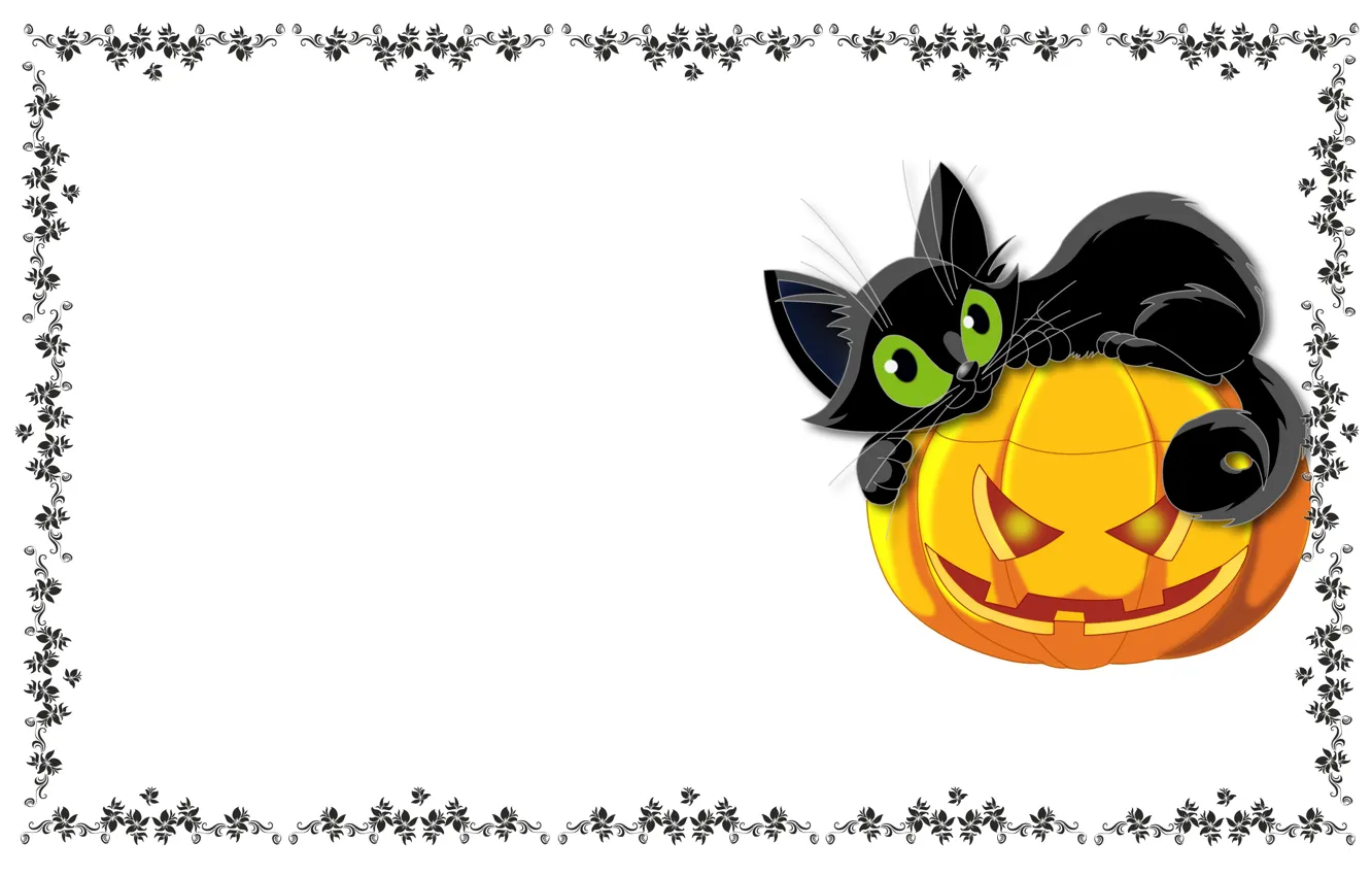 Фото обои кот, праздник, узор, арт, тыква, хэллоуин, детская