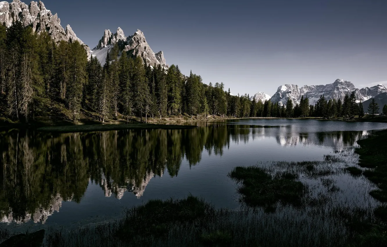 Фото обои лес, горы, природа, озеро, отражение