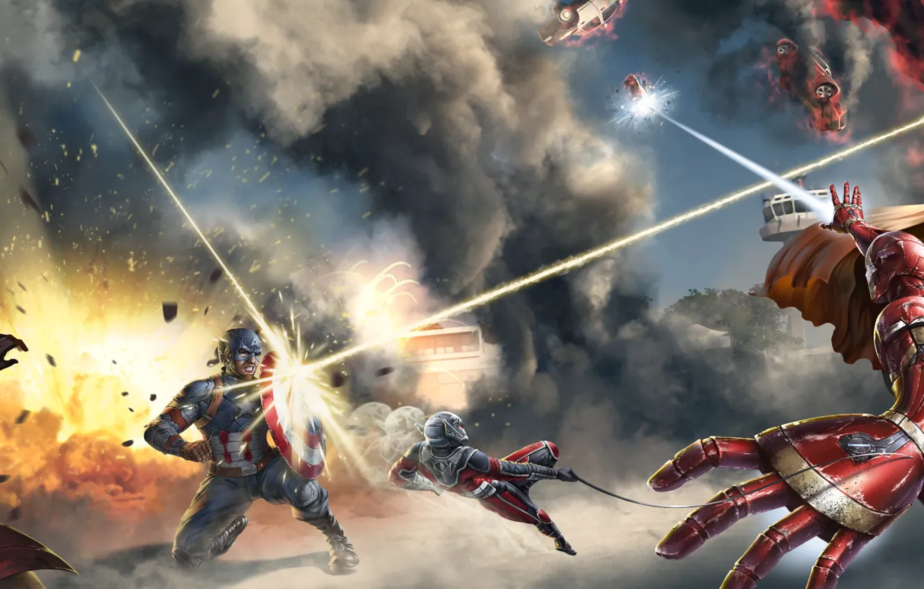 Фото обои art, captain america, iron man, Scarlet Witch, Ant-Man, Captain America: Civil War