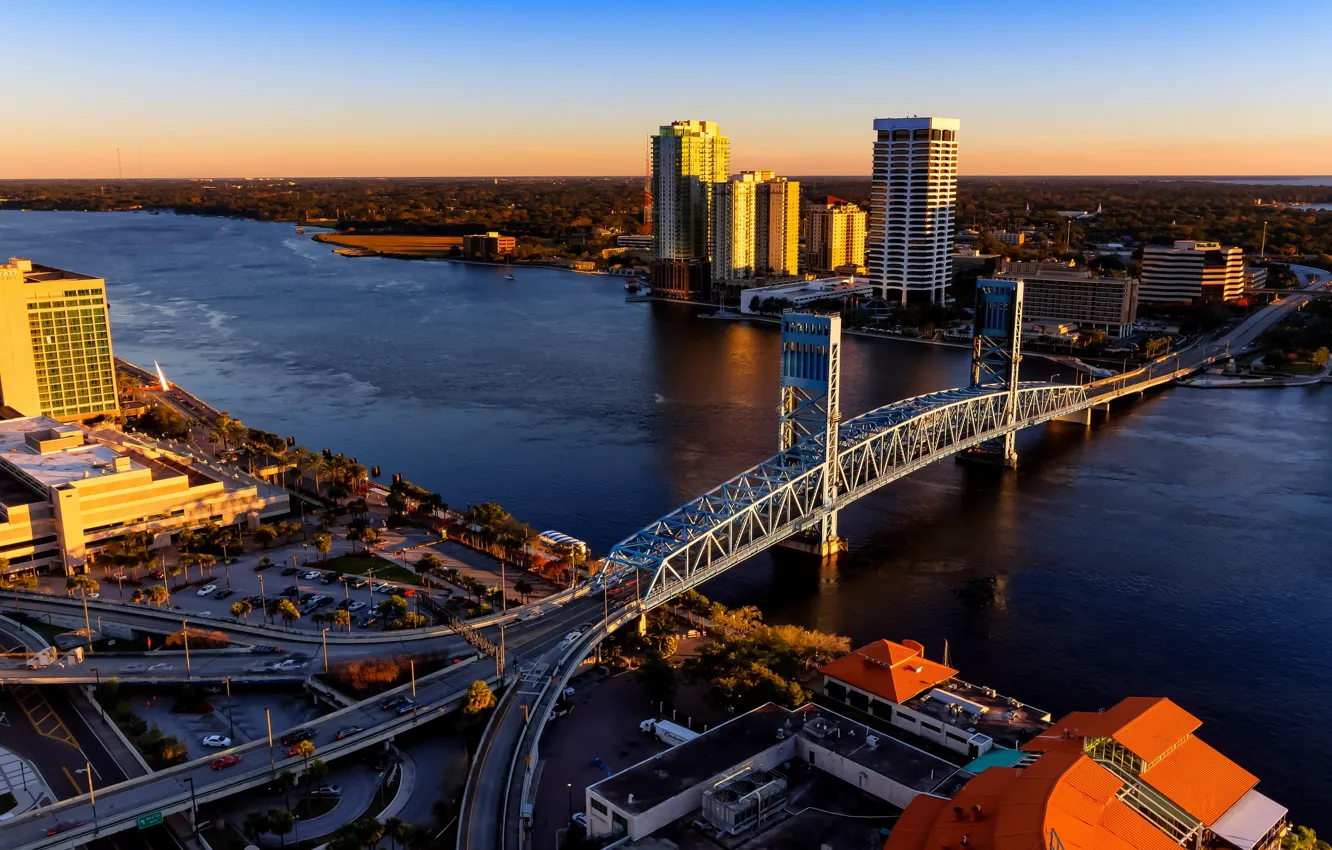 Фото обои мост, река, США, архитектура, Jacksonville, Duval
