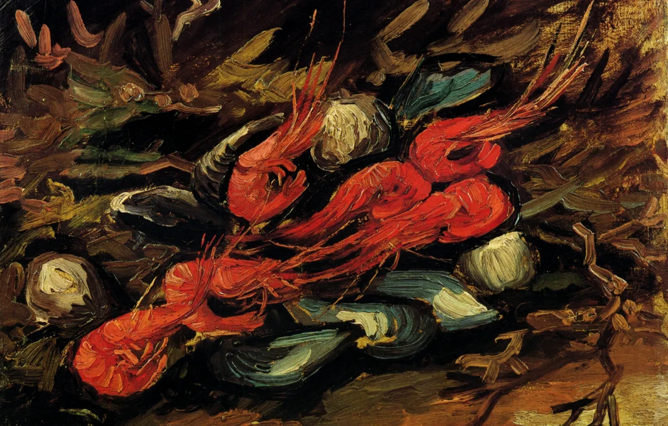 Фото обои Vincent van Gogh, Still Life, раки, and Shrimps, with Mussels