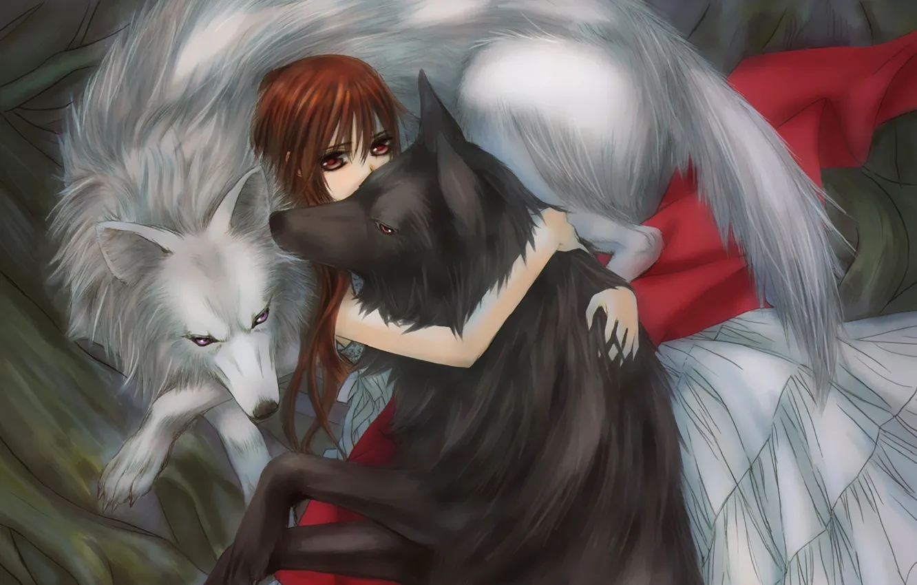 Фото обои девушка, волки, объятья, vampire knight, yuuki cross, рыцарь-вампир